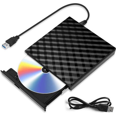Lecteur CD/DVD externe, lecteur CD/DVD portable ultra-mince USB 3.0, graveur CD/DVD-RW silencieux et haute vitesse de transfert de données, lecteur ultra-performant pour ordinateurs portables (1/5)