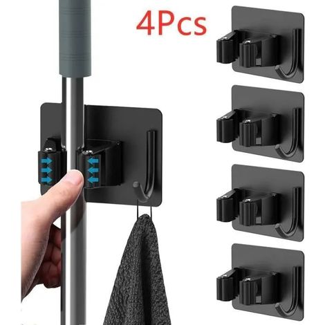 Porte Balai Auto Adhsif Accroche Balai Mural Sans Perage Mop Support Avec Crochets Pour Cuisine Salle De Bain Jardin - Noi VENTOUSE (1/4)
