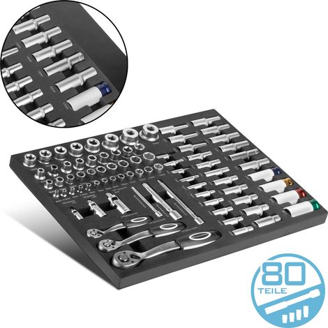 STAHLWERK Werkstattwageneinlage mit 80-teiligem Steckschlüssel-Satz