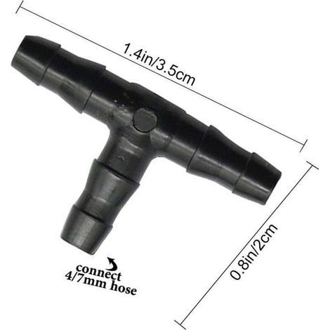 Raccord en T pour tuyau d’irrigation 4/7 mm – Lot de 100 pièces en PVC, compatible micro-goutte à goutte et brumisation (1/3)