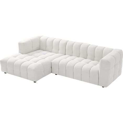 Canapé d'angle gauche en tissu bouclette blanc ivoire LERICI (1/5)