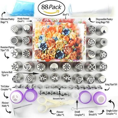 Cake Decorating Supplies Tips - 88-Piece Baking Set - Icing Tips - Flower Icing Tips, Flower Baking Nozzles - Large Kit (1/5)