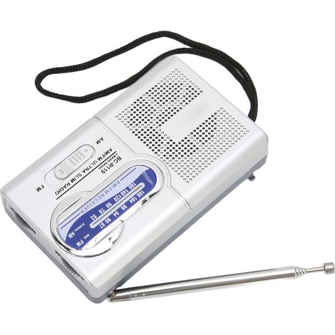 Radio de poche portable AM/FM multifonctionnelle, style classique gris argenté, fonctionnant sur piles, idéale pour la maison, la randonnée, le vélo et les voyages. (1/5)