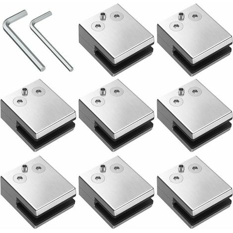 VURAHOME – 8 Stück Glasklemmen 8–10 mm, Edelstahl 304, verstellbare Glasklemmen mit flacher Rückseite zur Befestigung von Treppengeländern und Handläufen (1/5)