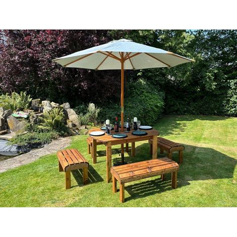 Knights Six Seater Garden Furniture Rectangular Set - L290 x W245 x H80 cm - Grey Parasol Included - Fully Assembled