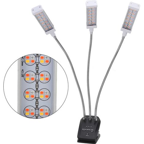 LED-Pflanzenlampe, Klemmleuchte für Sukkulenten mit Memory-Funktion und Timer, 3-flammiges quadratisches Farblichtmodell, Universalspannung 100–240 V, silberfarben, europäischer Stecker (1/5)