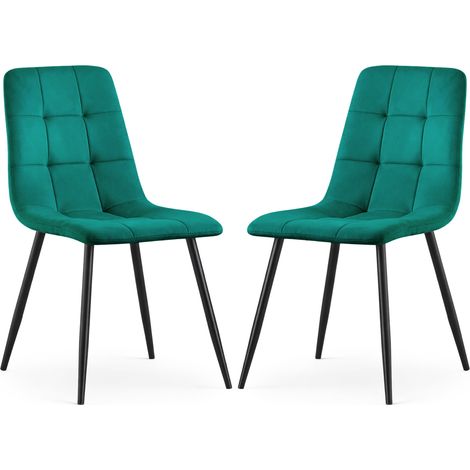 Set di 2 Sedie in velluto trapuntate NERO Verde Bottiglia gambe nere (1/5)