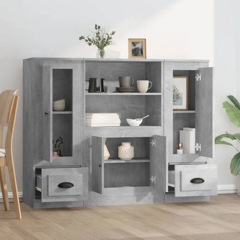 Lot de 3 Buffets Bas - Design Industriel en Béton Gris et Bois d'Ingénierie, Meuble de Rangement Moderne pour Salon, Salle à Manger ou Entrée (1/5)