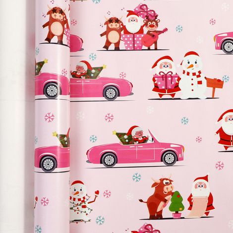 Papier cadeau de Noël grand format (43 cm x 3 m), papier couché, papier d'emballage pour boîtes cadeaux à motifs de dessins animés