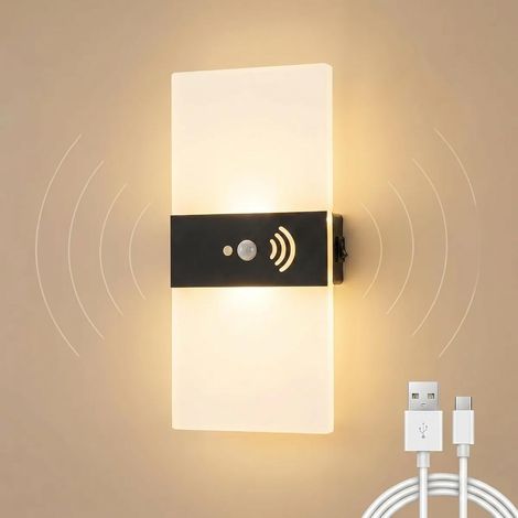 Applique murale d'intérieur avec détecteur de mouvement 4000 mAh Batterie Applique murale sans prise d'alimentation et lampe murale sans fil avec interrupteur pour éclairage d'escalier (1/5)