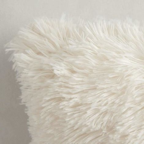 Housse de Coussin - - Fausse Fourrure - Blanc crème - Carré - Intérieur (1/4)