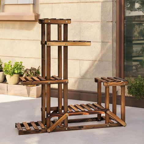 Support mural pour plantes 6 niveaux bois massif carbonisé 98 x (1/5)