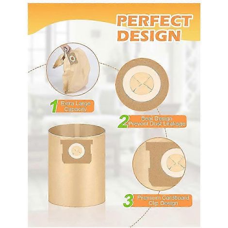 Sacs 19-3100 pour aspirateurs eau et poussière Stanley Shop Vac 5-6 gallons, sacs à poussière jetables, filtre réutilisable, édition 19, réf. 0718