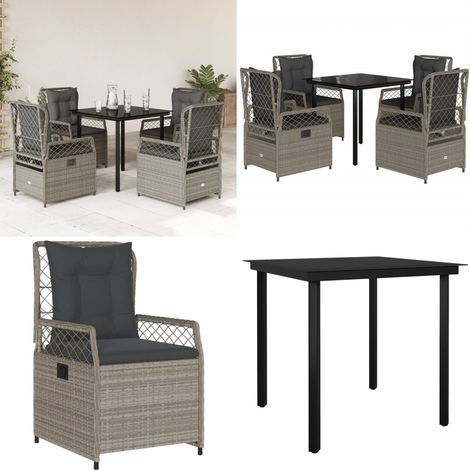 Ensemble à manger de jardin et coussins 5 pcs gris clair rotin - Chaise de jardin - Table de jardin (1/5)