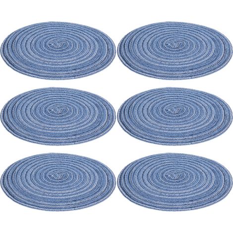 6 Pièces Sous-verres Ronds Tressés Anti-dérapants, Isolation Thermique, Durable pour Maison Fête Bureau - Bleu (1/5)