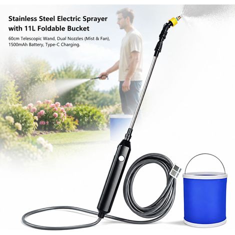 Spruzzatore elettrico - Acciaio inossidabile - 23 pollici - Tubo flessibile da 10 m - Secchio da 11 litri - Irrigazione del giardino (1/5)