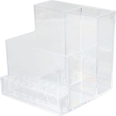 Boîte de rangement pour pinceaux de maquillage en plastique transparent avec compartiments multifonctionnels (1/5)