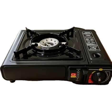 Cocina de gas, diseño compacto, función de apagado automático, color negro. (1/5)