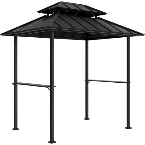 Tonnelle de barbecue abri barbecue à double-toit rigide avec 2 étagères et crochet supérieur, 244x184x258cm, noir (1/5)
