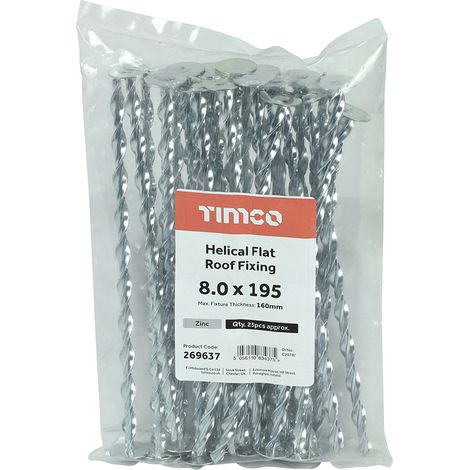 TIMCO Helical Flat Roof Fixing Silver - 8.0 x 195