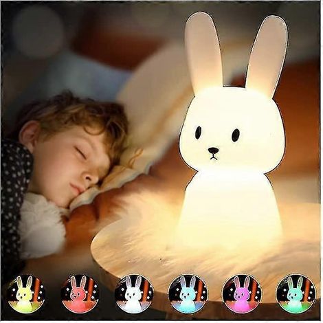 Veilleuse Lapin Toucher Bébé 7 Couleurs Rechargeable USB Minuterie Lampe de Veilleuse Déco pour Chambre d'Enfant Cadeau d'Anniversaire ou de Noël (1/3)