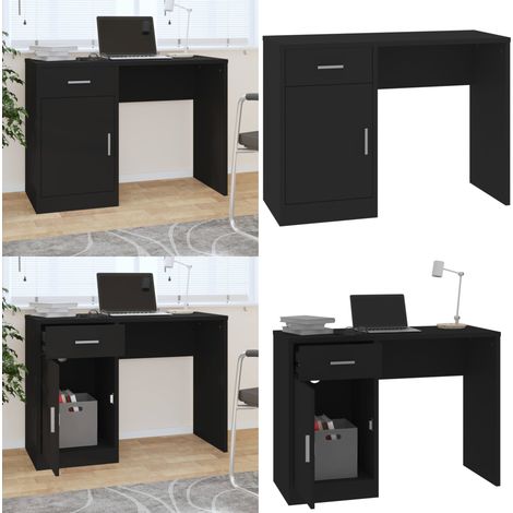 Bureau avec tiroir et armoire Noir 100x40x73 cm Bois ingénierie - Bureau Ordinateur - Bureau Design - Meuble De Bureau - Bureau Moderne - Bureau Noir - Home & Living