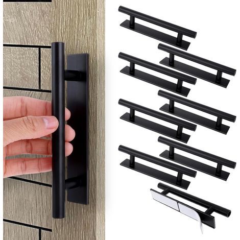 Lot de 8 poignées autocollantes pour meubles et portes, en plastique ABS, à fixer par simple pression ou collage. Convient également pour les tiroirs, les armoires et autres meubles. Couleur : noir. (1/5)