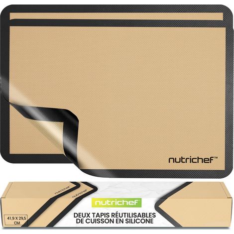 Tapis de Cuisson en Silicone, 2 Tapis Antiadhésifs, 42 x 29 cm, Résistant au Four Jusqu'à 250°C, Lavable au Lave-Vaisselle, Noir (1/5)