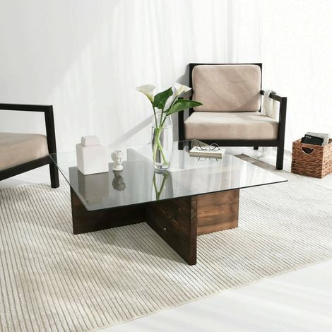 Dmora - Wohnzimmertisch Coronae, Niedriger Wohnzimmertisch, Kaffeeregal, Couchtisch für Sofa, 90x90h35 cm, Nussbaum, mit verstärkter Verpackung (1/5)