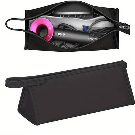 2er-Set Reisetaschen für Haartrockner, Aufbewahrungstaschen, Schutzhüllen aus PU-Leder, Schwarz, 30 x 14 x 16 cm