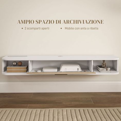 Mobile TV Sospeso Porta TV Fino a 50" 120x26x16 cm Bianco e Rovere (1/5)