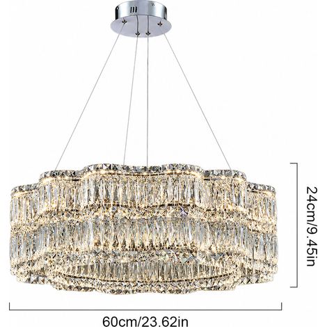 Lustre LED en cristal Ø60 cm, multicouche suspension, 3 températures de couleur, plafonnier de luxe pour moderne espaces de vie
