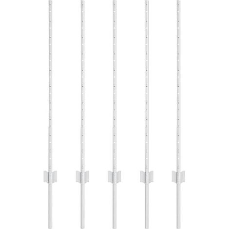 Poteaux de clôture. 5 poteaux, argentés, 100 cm, acier. (1/5)