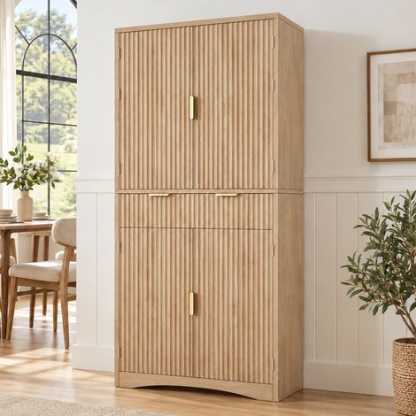 Armadio 78x40x180 cm in truciolare effetto legno con ripiani regolabili per cucina - MEUBLIV (1/5)