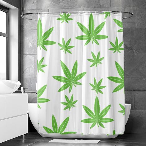 Rideau de douche motif cannabis pastel décoratif, rideau salle de bain imperméable, 90x180 cm (1/5)