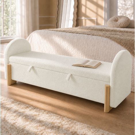 OKMYHOME Bettbank mit Stauraum 166 cm Bouclé Weiß, Gasdrucköffnung, 150 kg (1/5)
