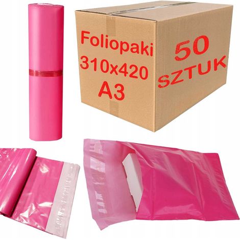 Sobres de polietileno rosas para mensajería, tamaño A3 (310x420 mm) - 50 unidades. (1/5)