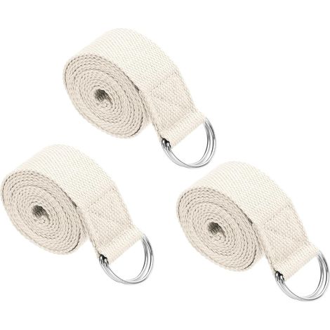 Sangle De Yoga Pour Étirements 8 Pieds, 3Pcs Ceinture De Yoga En Coton Avec Boucle En D En Métal Ajustable Bandes D'Étirement Pour Fitness Pilates, Blanc (1/5)