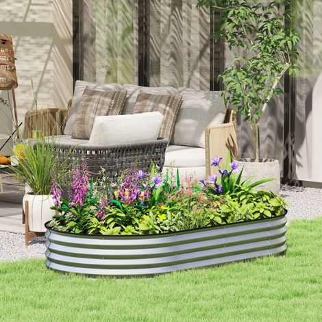 Jardinière surélevée galvanisée en acier lit de jardin bordure caoutchouc 181 x 93 x 30 cm argent (1/5)