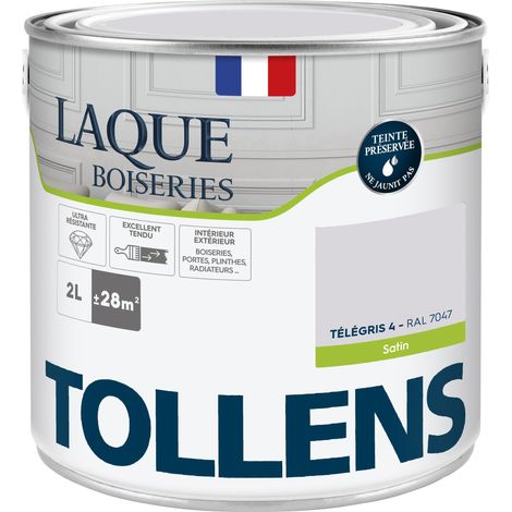Peinture Laque - Ultra Résistante aux lessivages - TOLLENS - Multisupport boiseries, murs, meubles - Satin - Noir - Télégris 4 - 2L = 24m2