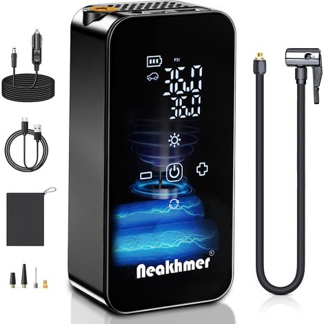 Tyre Inflator Car Air Compressor: 150PSI Portable Air Compressor  Battery 4500 mAh, Mini Electric Bike Pump 12 V with Pressure Gauge for Car, Motorcycle, Wireless and Easy to Use (1/5)