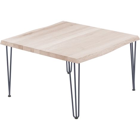 LAMO Manufaktur Esstisch Küchentisch, mit Baumkante 60x60x47 cm (AxBxH), Creative, Roh / Anthrazit, LKB-01-A-001-7016Cr