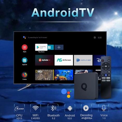Android TV Box 10.0 – 2 Go RAM – 16 Go ROM – H313 Quadcore – WiFi 2.4/5.0GHz – Bluetooth 5.2 – 4K HDR10.0 3D