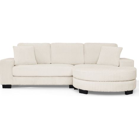 Divano angolare a L 4 posti in corduroy beige con pouf ovale mobile 256,5 x 133,5 x 89 cm (1/5)