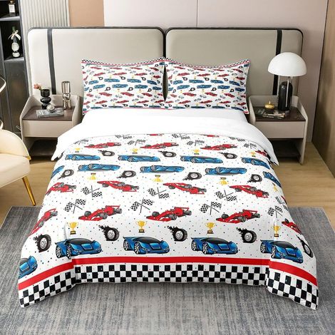 Course pour garçons 100% Coton Housse de Couette 140x200cm Cartoon Speed Voiture Parure de Lit Enfants garçons Filles Racing Literie Set Extreme Sports Ensemble de Literie - 140 x 200 cm + 1 taie d'or (1/5)