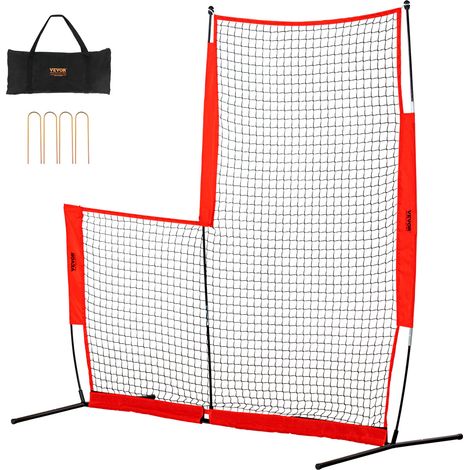 VEVOR Ecran Protecteur de Baseball en Forme de L, Filet de Protection de Softball 240x214 cm, Portable avec Sac de Transport et Piquets de Sol, Equipement pour Cage de Frappeurs Protection Lanceurs (1/5)