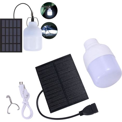 Kit d'éclairage solaire LED rechargeable USB avec panneau solaire en silicium monocristallin pour la randonnée, le camping et la pêche en intérieur et en extérieur. Idéal pour l'intérieur et l'extérie (1/5)