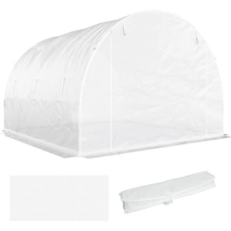 Film de protection pour serre 3 x 3 m, film polyéthylène imperméable avec porte enroulable, 6 fenêtres, protection UV, blanc (1/5)