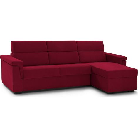 Dmora - Divano letto con penisola Ombretta, Sofà angolare trasformabile per salotto, imbottito, sfoderabile, 100% Made in Italy, 285x160 h100 cm, Rosso (1/5)