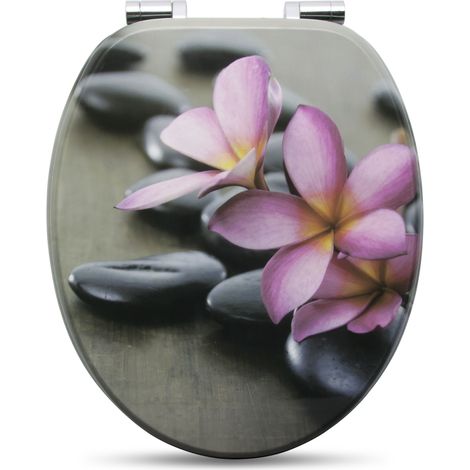 WOLTU Abattant de toilette en MDF avec charnière zinguée, Couvercle de WC, antibactérienne, 43, 2x37, 6cm, Pierre et Fleur, Gris